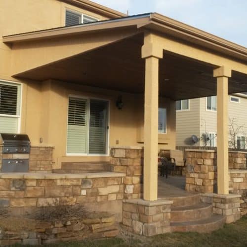 Patio cover, build in grill, stone work, Delta Heat grill, Wolf Ranch