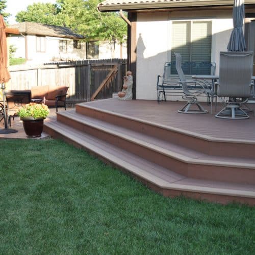 Evergrain decking, stamped and colored concrete, arbor