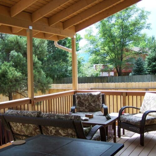 Shed roof patio cover with exposed rafters, Rockrimmon